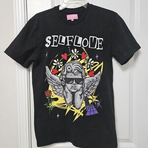 Reason Womens Self Love T Shirt Women's Small Black Embroidered Short Sleeve GUC